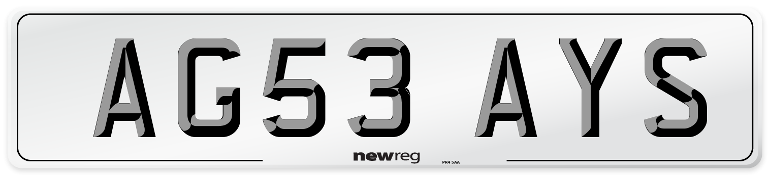 AG53 AYS Number Plate from New Reg